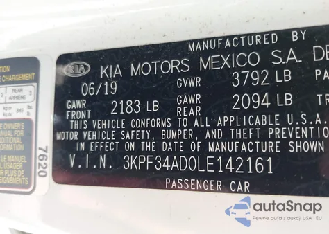 2020 Kia Forte Gt-Line из США, поврежденный, VIN 3KPF34AD0LE142161